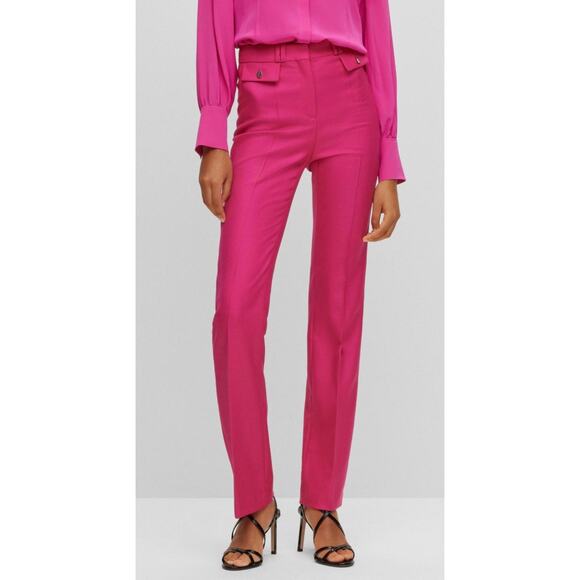 Boss Pants - BOSS Slim Fit Trousers in Virgin Wool Twill Pants Womens 4, Hot Pink | NEW $348